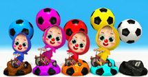 Masha ride bike on soccer ball