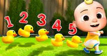 Count the ducks as they follow in line.
