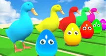 Ducks in Line with Their Colorful Eggs Waiting for You!