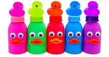 All the bottles have ducks on top