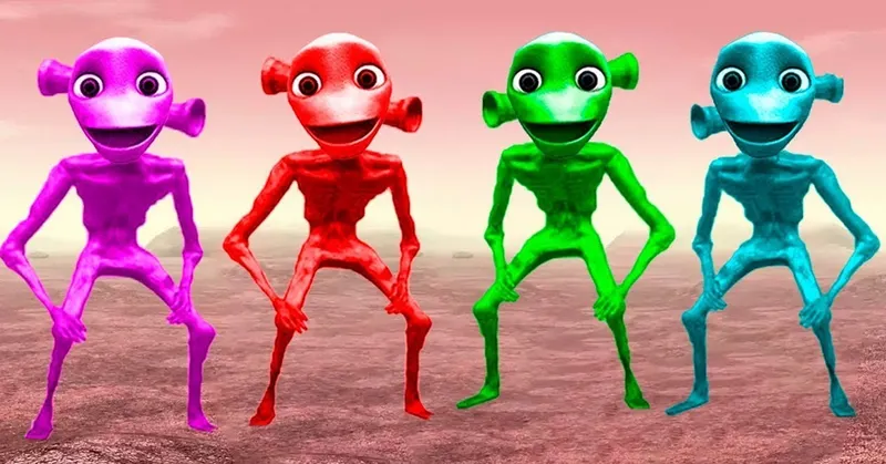 Colorful aliens line up for a fun parade.