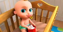 a baby sitting in a chair